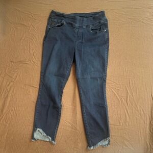Belle Kim Gravel Dark Wash Denim Jean PullOn Jeggings with Frayed Hem TripleLuxe
